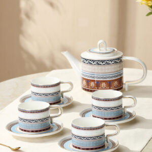 The Art of Morandi: Zi Shi Fine Bone China Tea Set (1 Pot + 4 Cups/Saucers) – Premium Gift Box…