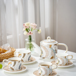 Zi Shi Modern Elegance Gift Set – Fine Bone China Tea & Coffee Service (1 Teapot + 4 Cups &#0…