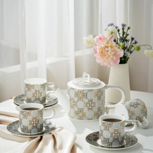 Yunbai Premium Fine Bone China Afternoon Tea Set – 1 Teapot + 4 Cups & Saucers, Elegant Flora…