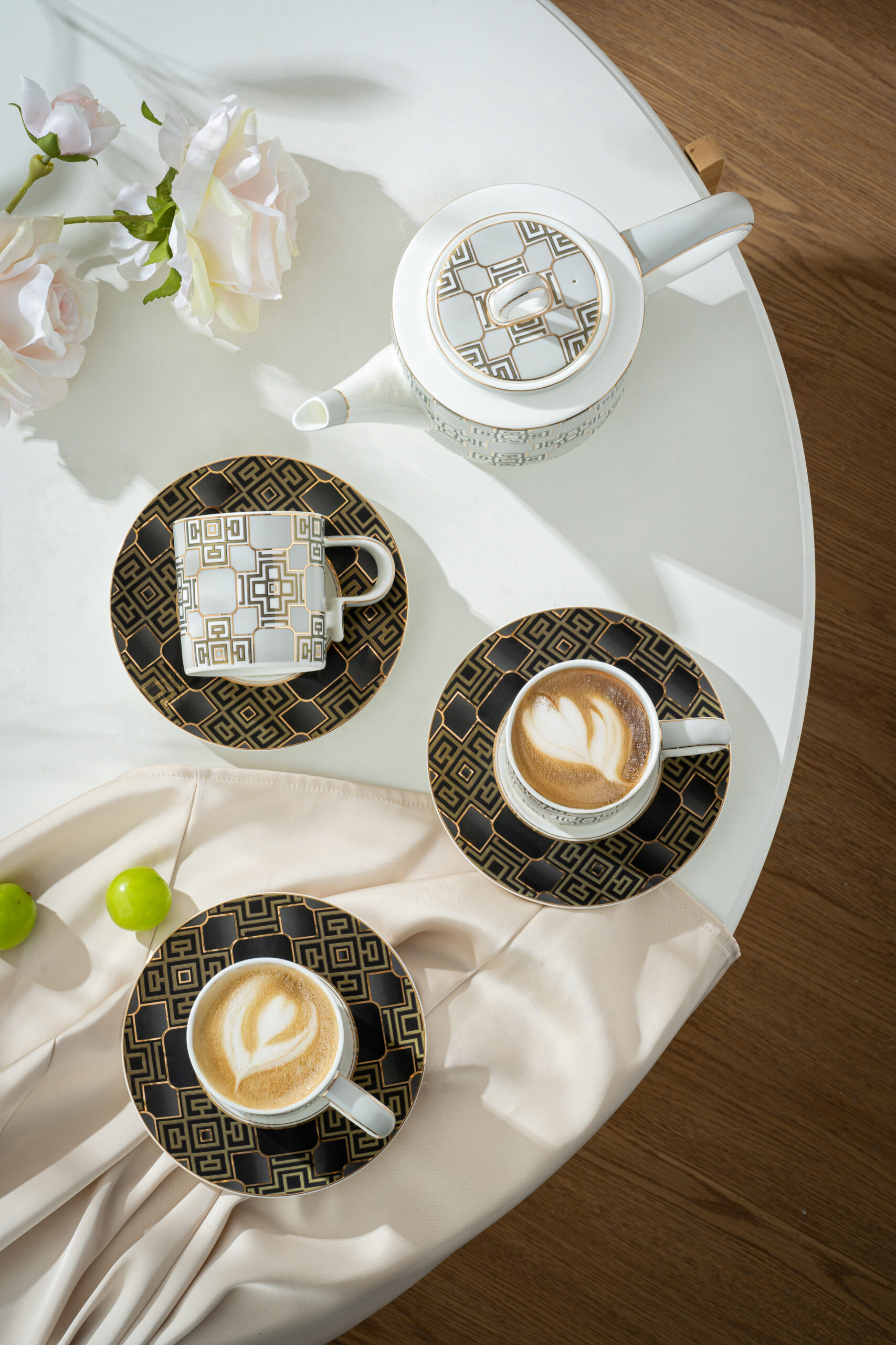 Yunbai Premium Fine Bone China Afternoon Tea Set – 1 Teapot + 4 Cups & Saucers, Elegant Floral Lace Design, Lightweight yet Durable, Ideal for Luxury Gift, Coffee/Tea Time, Home Dining - Image 7