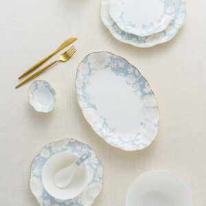 Luxury Blue Tone Bone China Dinnerware Set 36Pcs – 8-Person Service with Hand-Painted Elegance…
