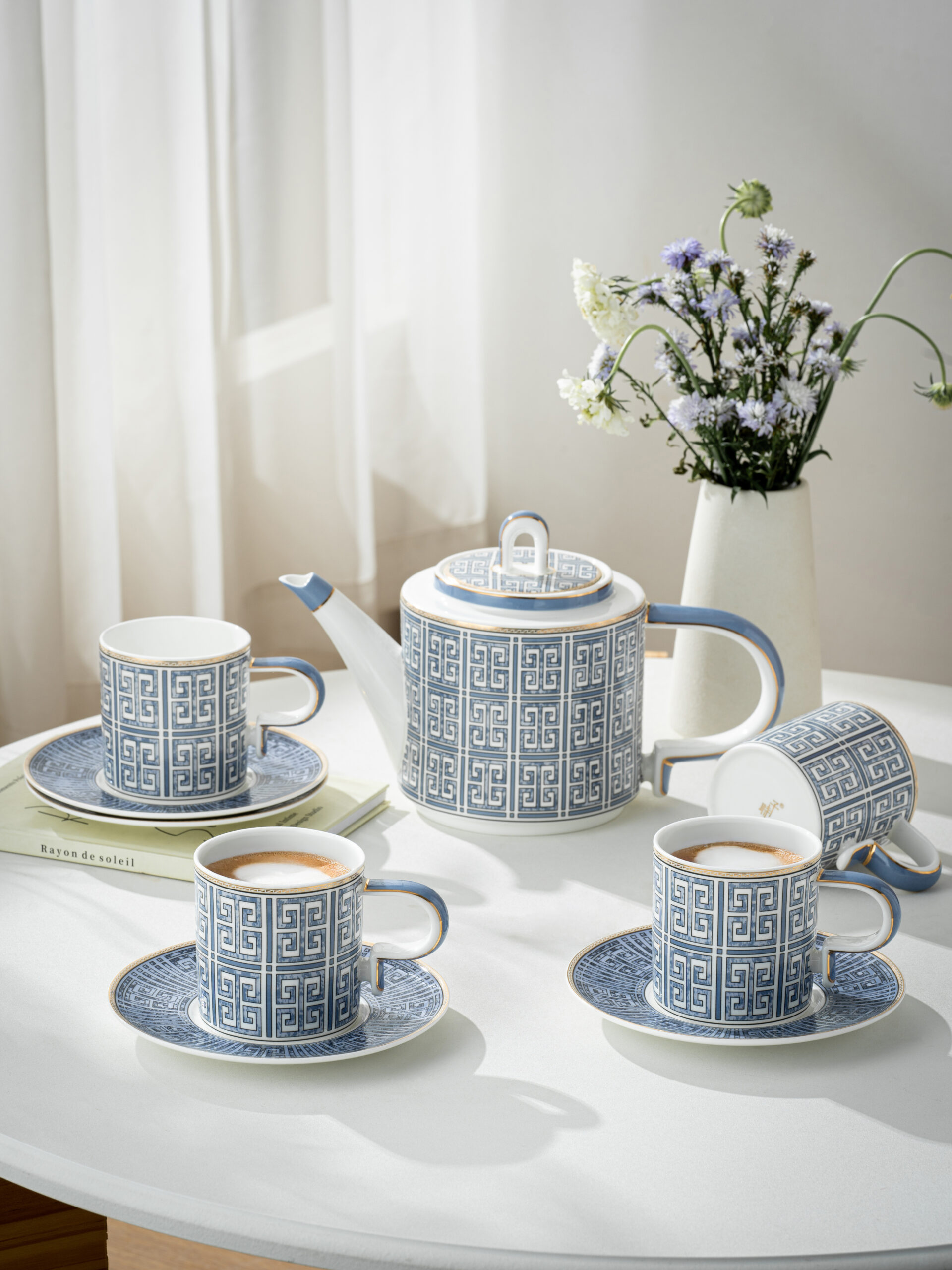 Yunbai Premium Fine Bone China Afternoon Tea Set – 1 Teapot + 4 Cups & Saucers, Elegant Floral Lace Design, Lightweight yet Durable, Ideal for Luxury Gift, Coffee/Tea Time, Home Dining - Image 8