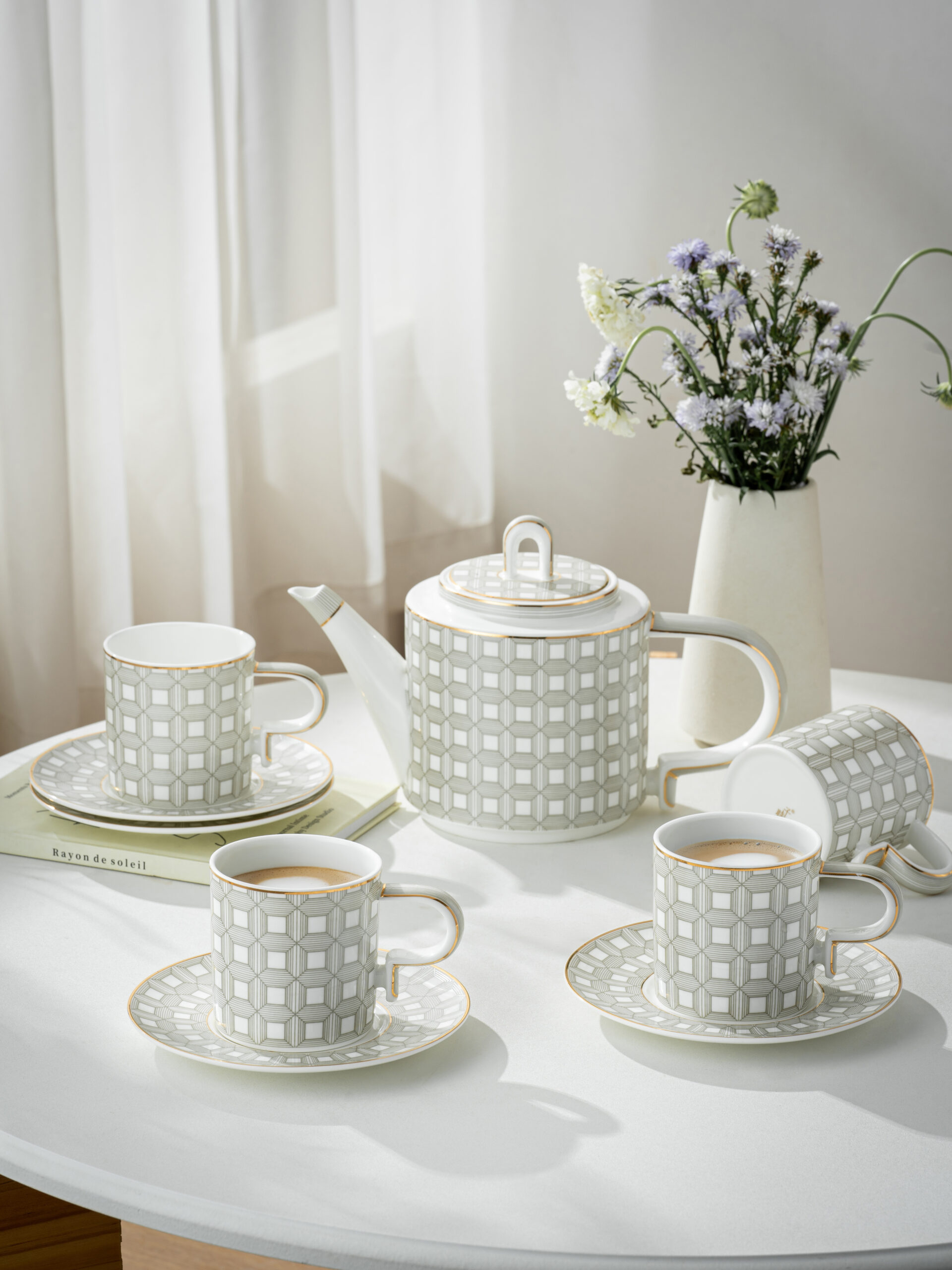Yunbai Premium Fine Bone China Afternoon Tea Set – 1 Teapot + 4 Cups & Saucers, Elegant Floral Lace Design, Lightweight yet Durable, Ideal for Luxury Gift, Coffee/Tea Time, Home Dining - Image 13