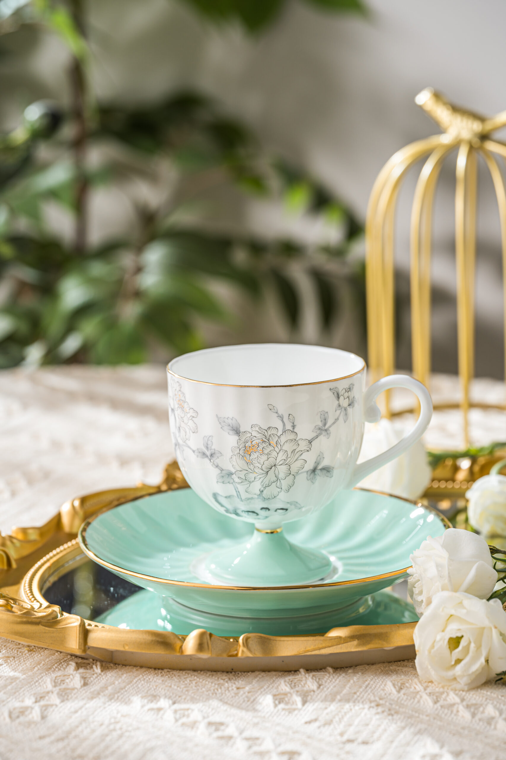 Zishi Premium Fine Bone China High-Foot Coffee Cup & Saucer Set – Elegant Art Deco Inspired Design, Lightweight Yet Durable, Ideal for Luxury Gift, Daily Coffee/Espresso Enjoyment, Restaurant & Home Use - Image 3