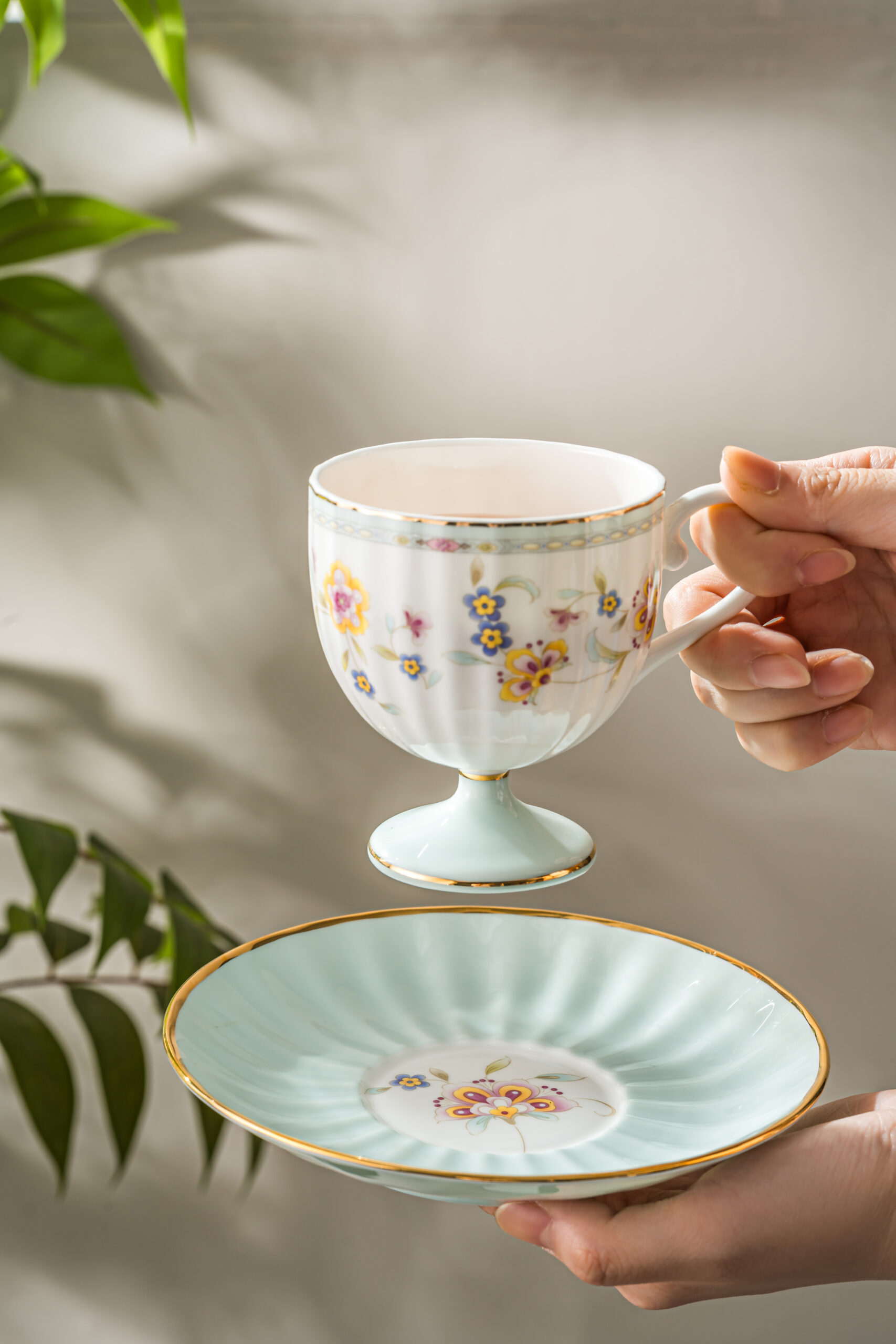 Zishi Premium Fine Bone China High-Foot Coffee Cup & Saucer Set – Elegant Art Deco Inspired Design, Lightweight Yet Durable, Ideal for Luxury Gift, Daily Coffee/Espresso Enjoyment, Restaurant & Home Use - Image 10