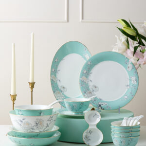 Luxury Chinese Artisan Bone China Dinnerware Set – 32Pcs Royal Green Glazed Peony Pattern (6-P…