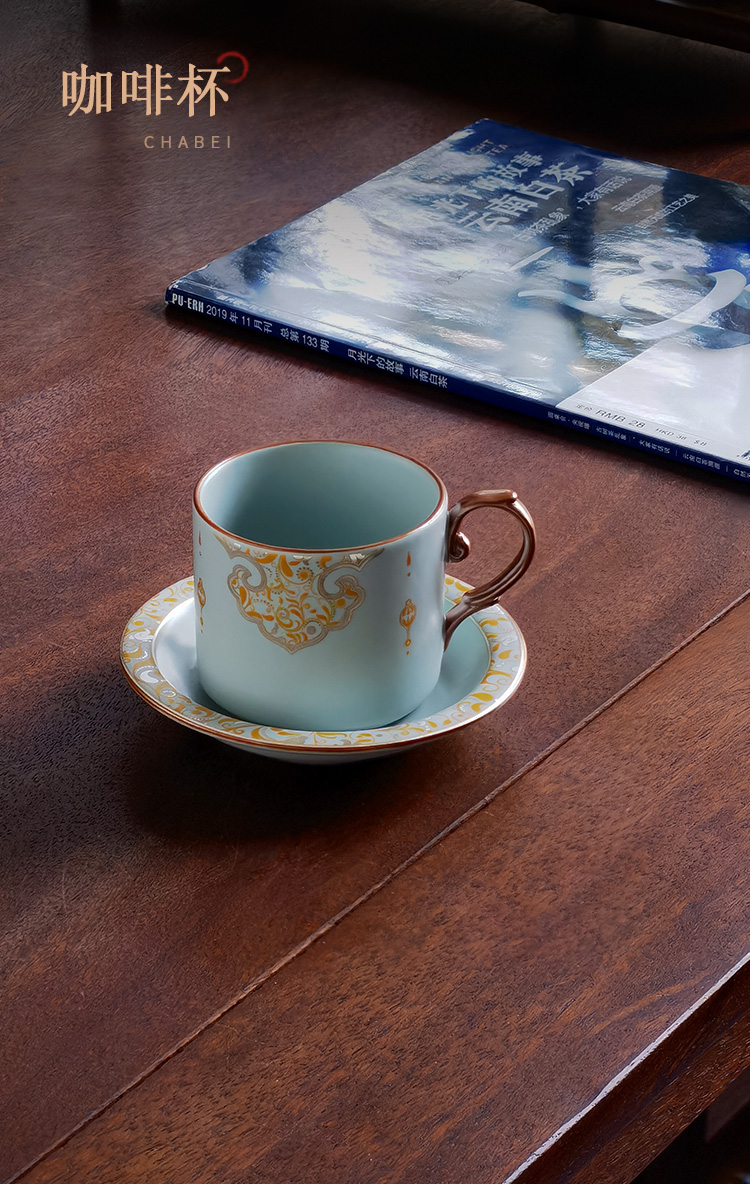 Celestial Ru Ware Sky-Blue Coffee Cup & Saucer – Ruyi Scroll & Grass Motif (Authentic Gongyi Kiln Heritage) - Image 19