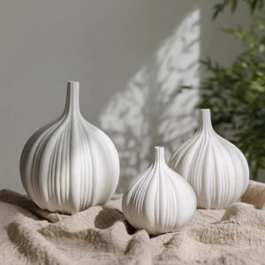 Curated Silhouettes Vase Set: White Ceramic Garlic Bud Vases for Modern Serene Interiors…